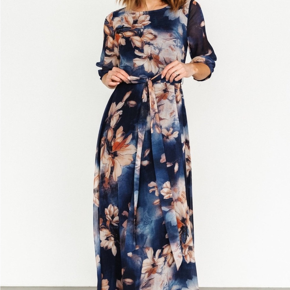 Floral Maxi Dress in Blue and Cream